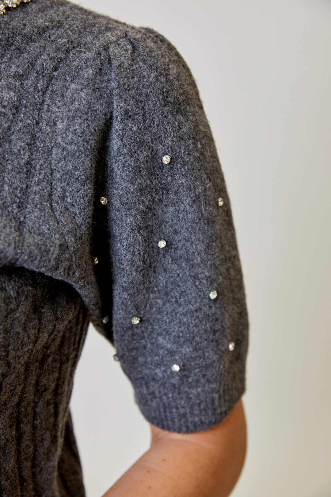 Rhinestone Short Sleeve Sweater