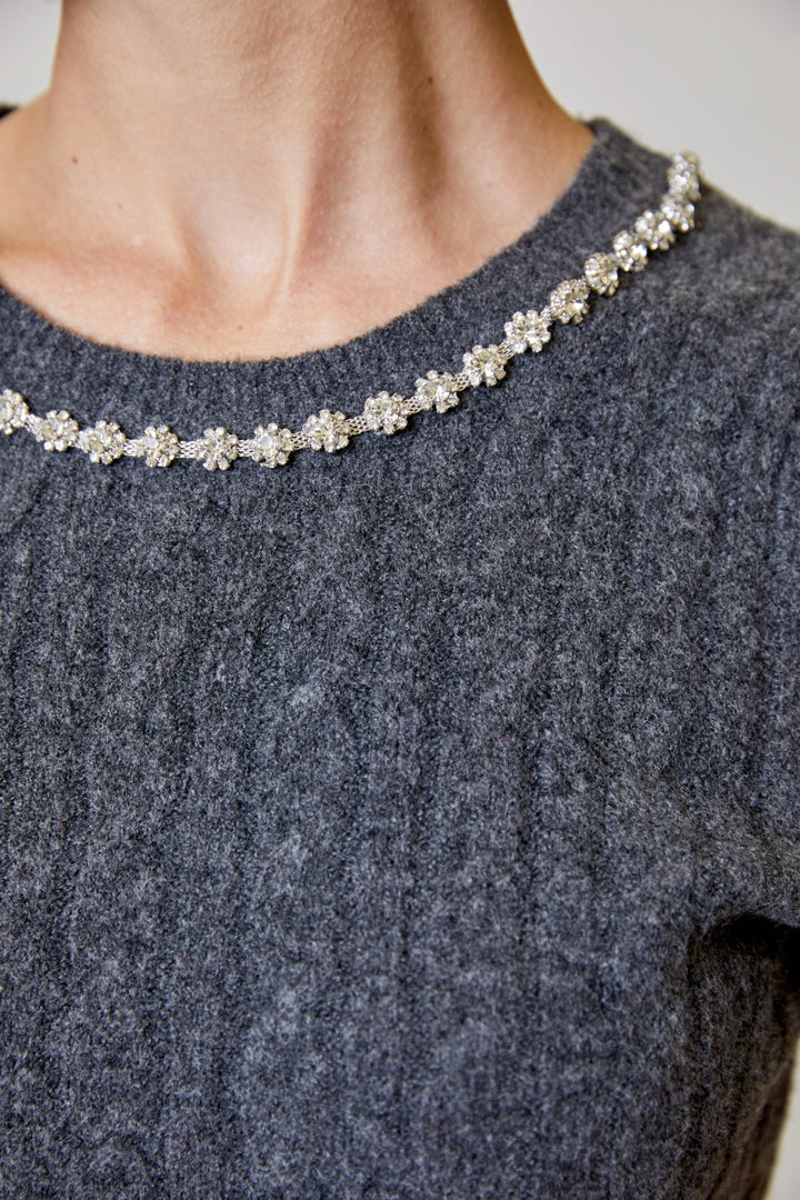 Rhinestone Short Sleeve Sweater