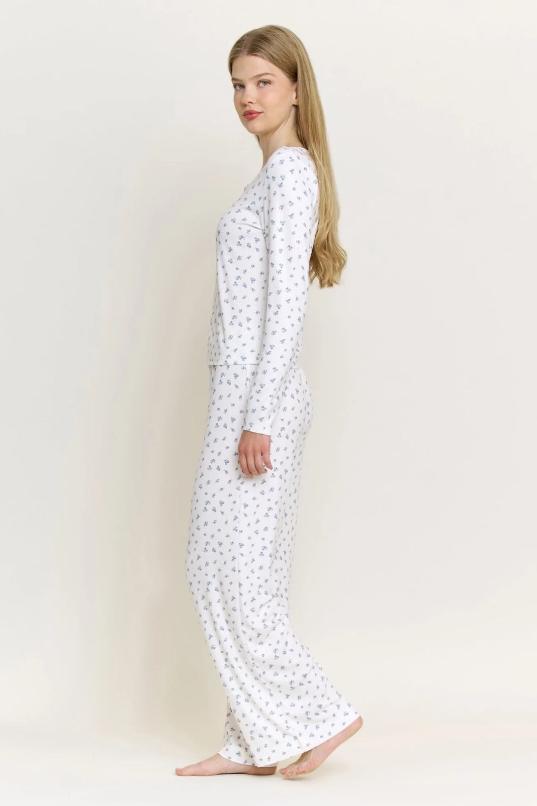 Blissful Long Sleeve Pant PJ Set In Ivory Ditsy