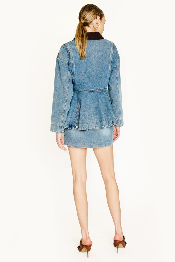 Mottle Peplum Denim Jacket