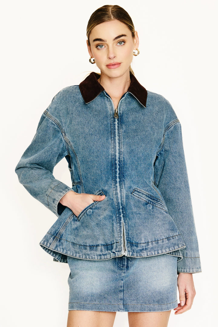 Mottle Peplum Denim Jacket