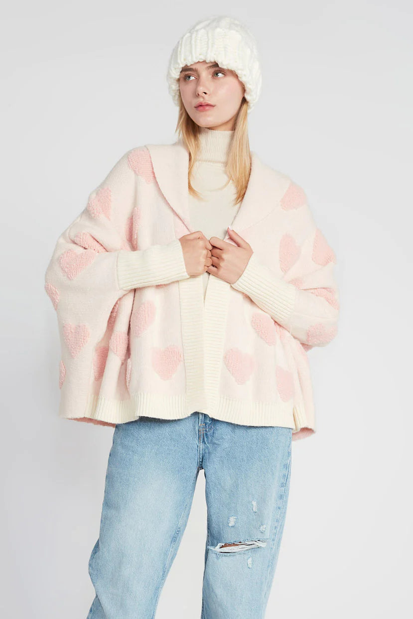 Heart Sherpa Cape Cardigan