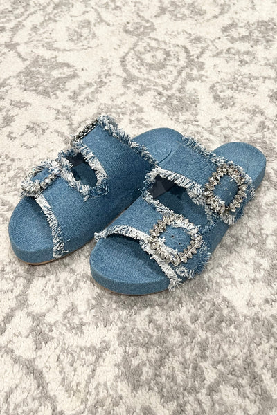 Double Buckle Denim Slide