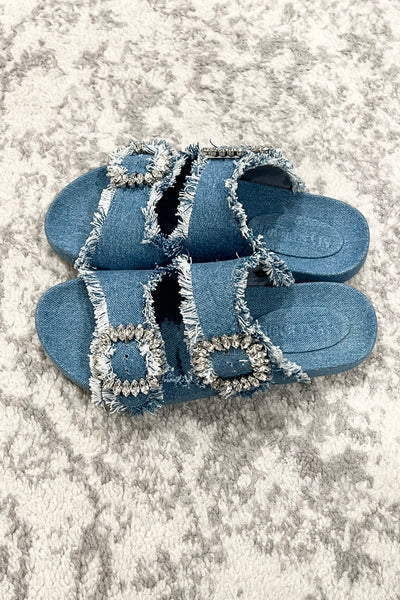 Double Buckle Denim Slide