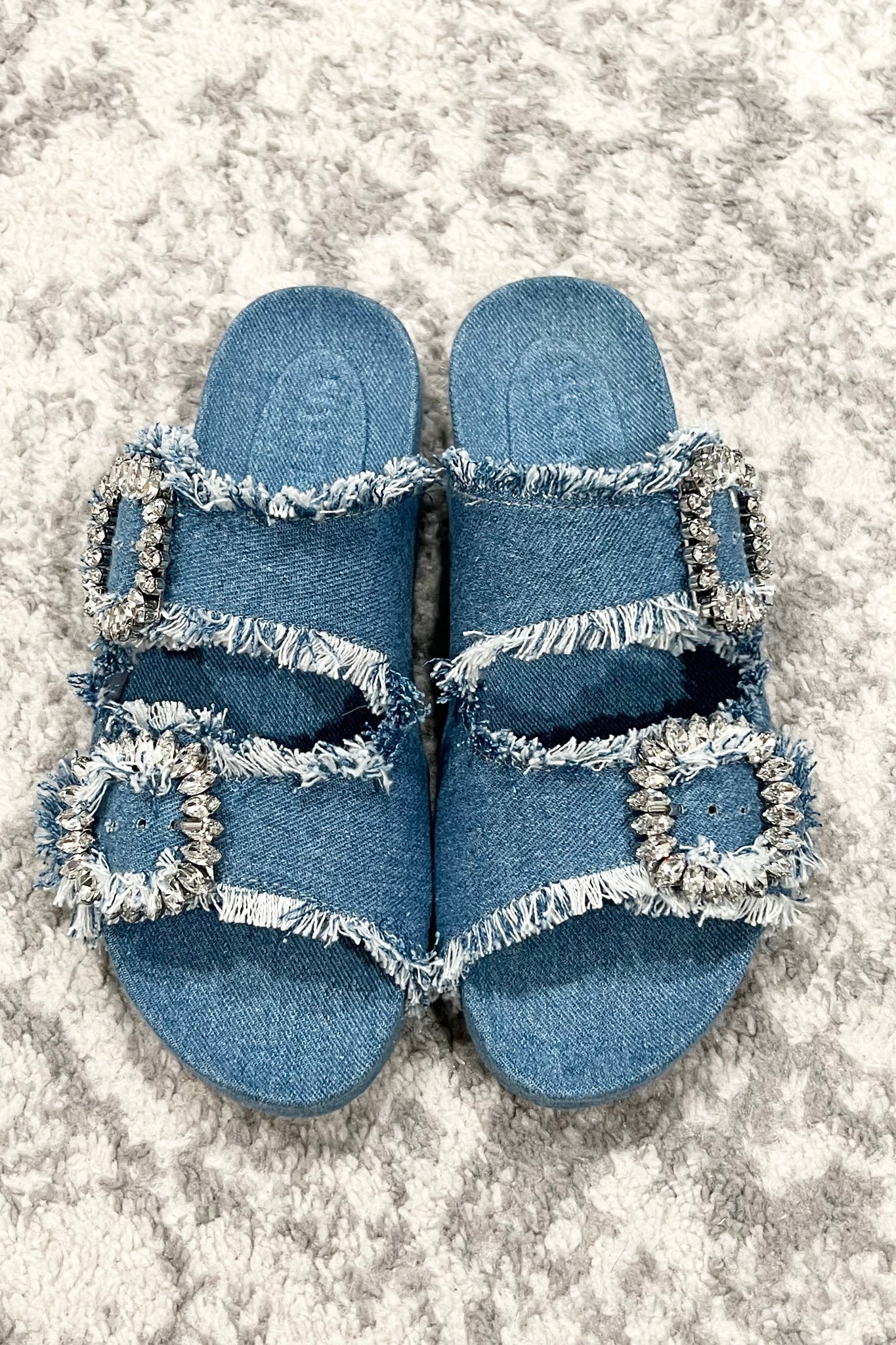 Double Buckle Denim Slide