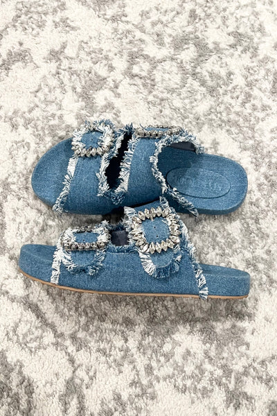 Double Buckle Denim Slide