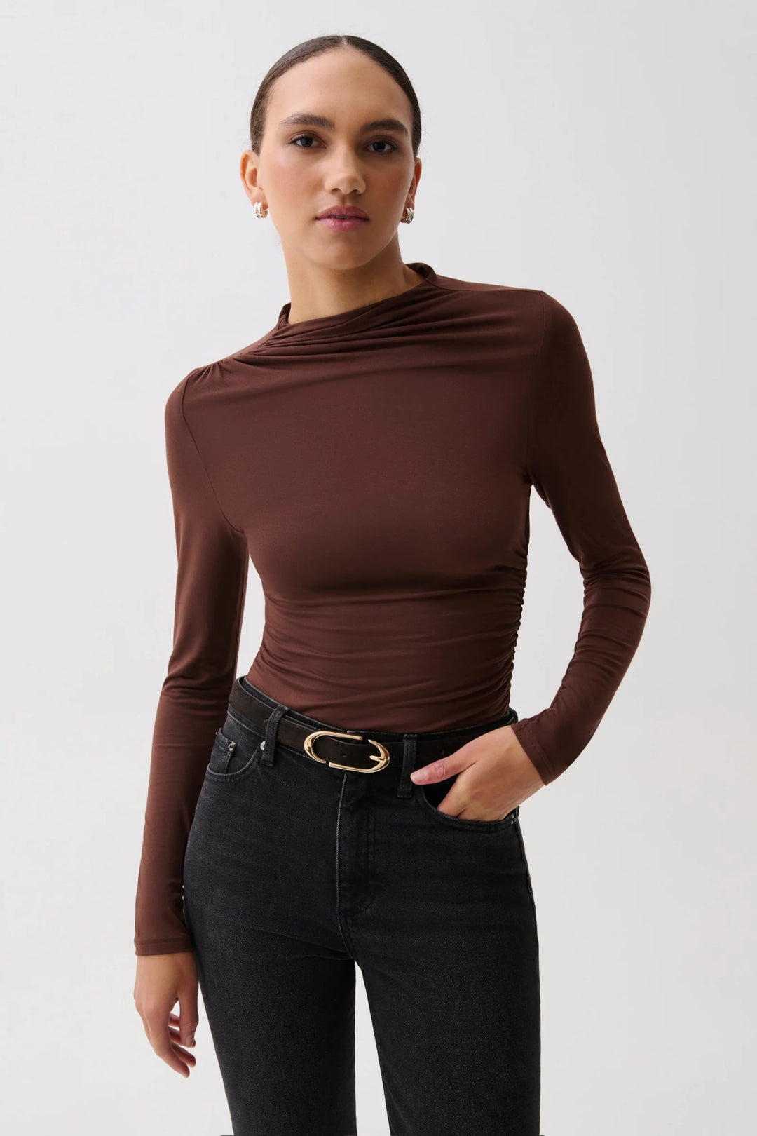 Nathalia Drape Mock Neck Top