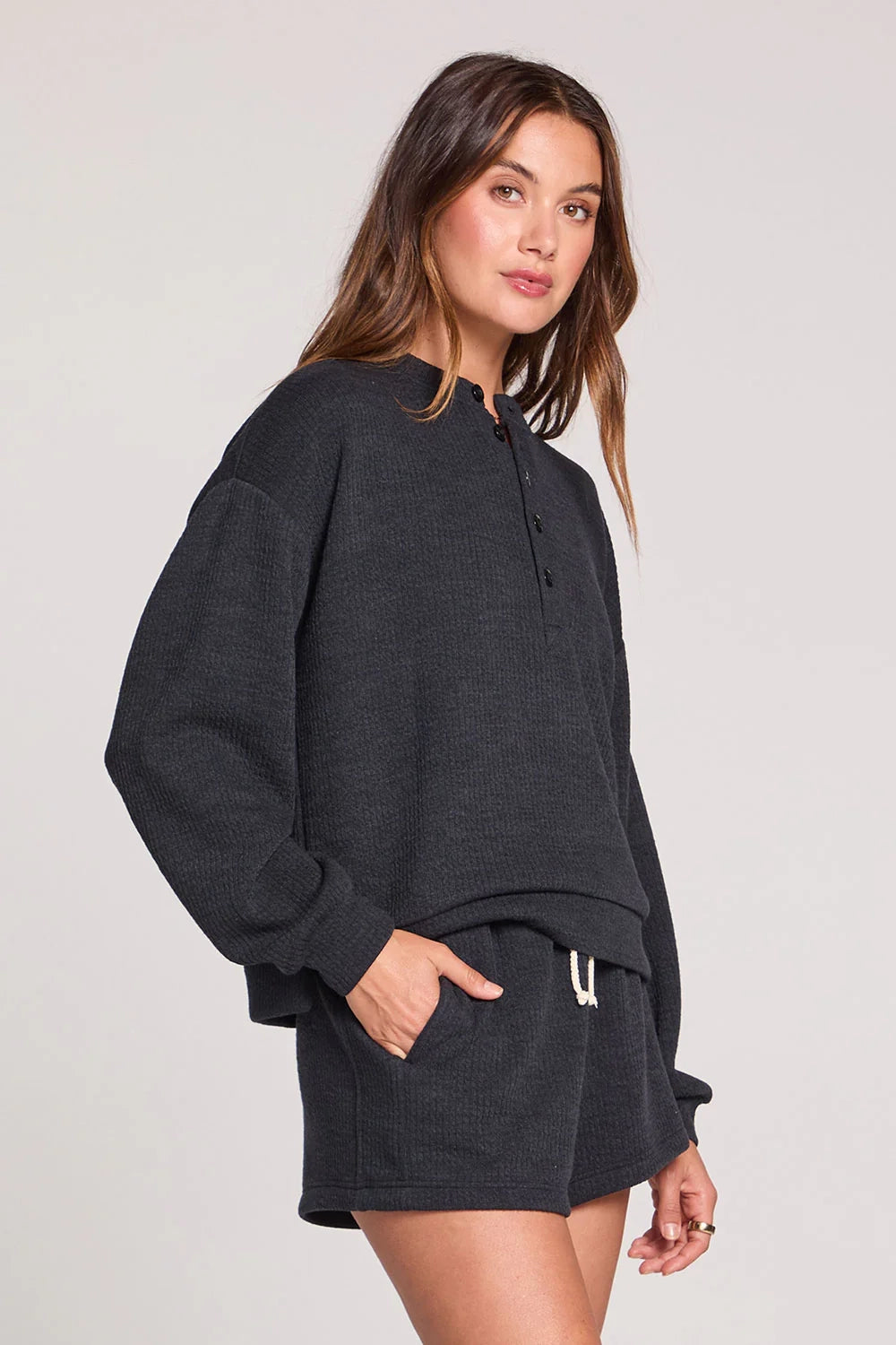 Long Sleeve Waffle Pullover