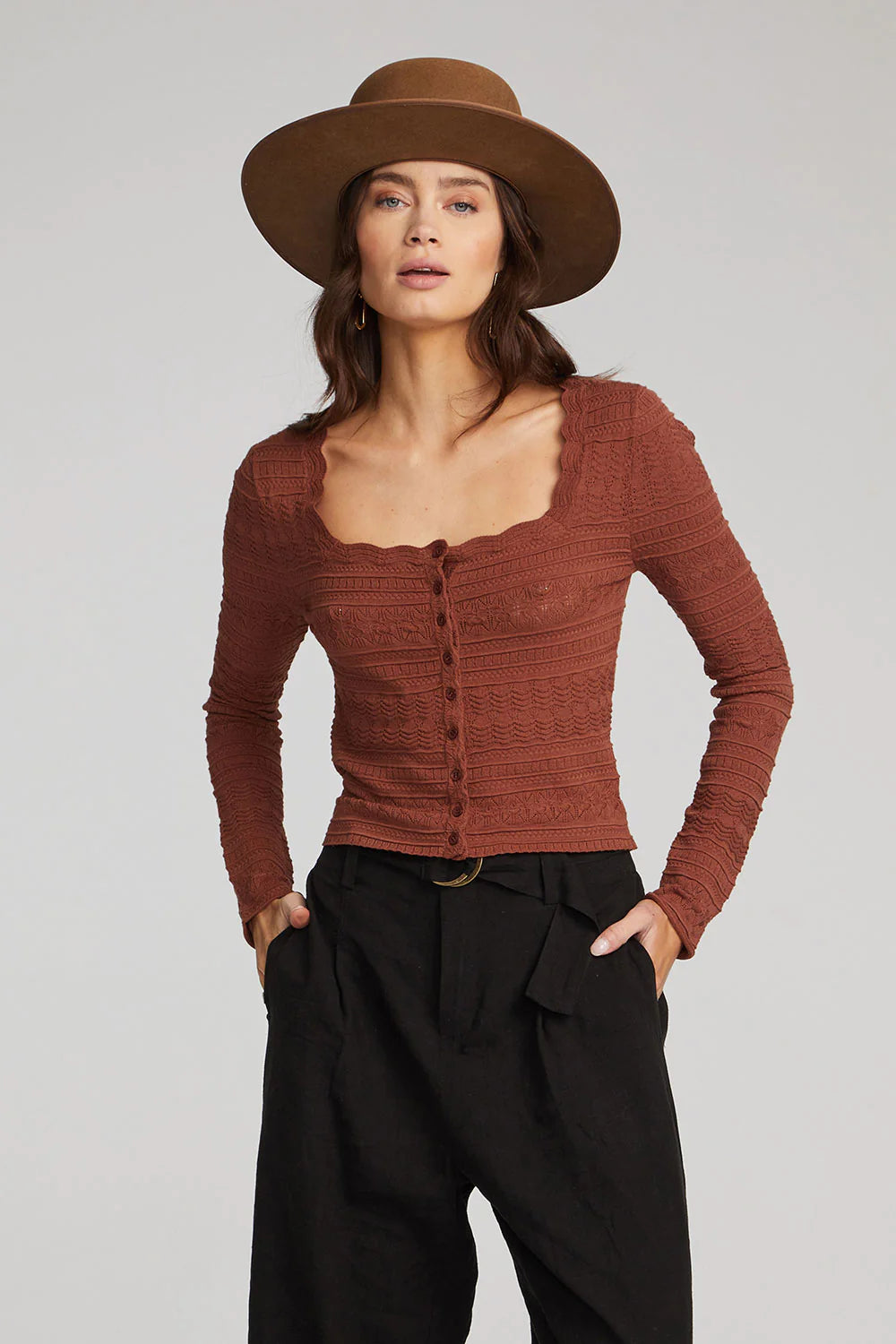 Pointelle Square Neck Sweater