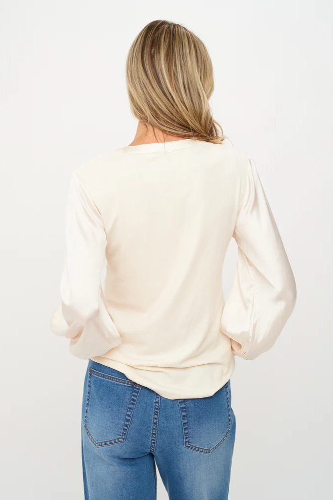 Janie Ribbed Satin Sleeve Top