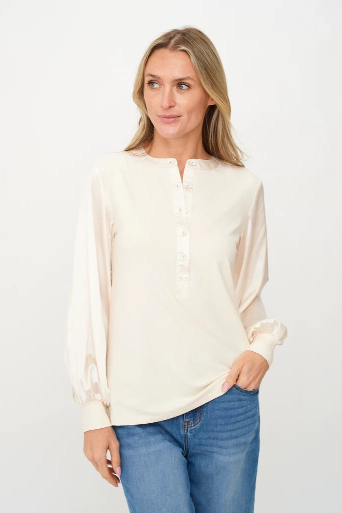 Janie Ribbed Satin Sleeve Top