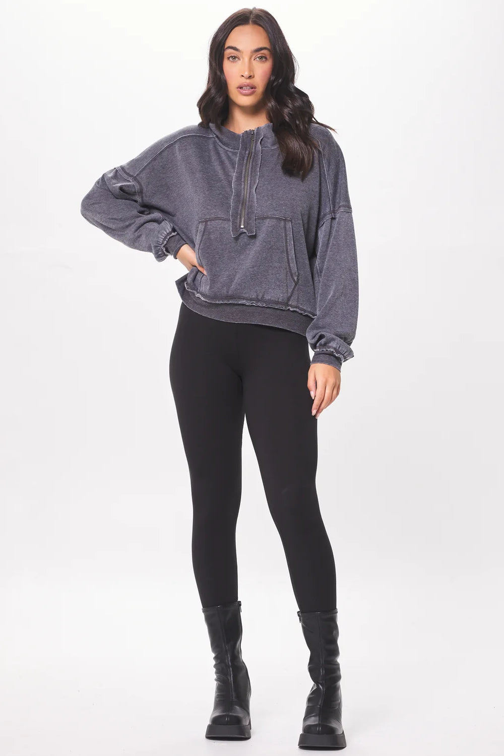 Washed 1/4 Zip Sweat Shirt