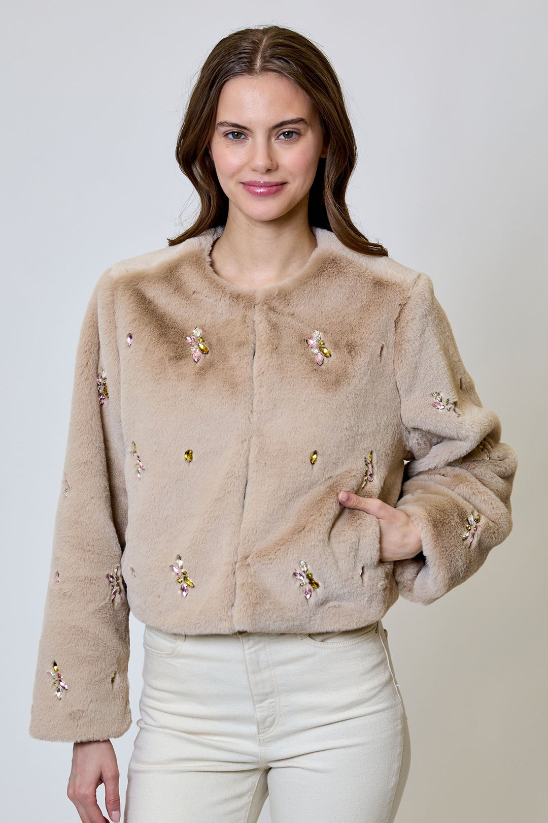 Romy Faux Fur Crytsal Jacket
