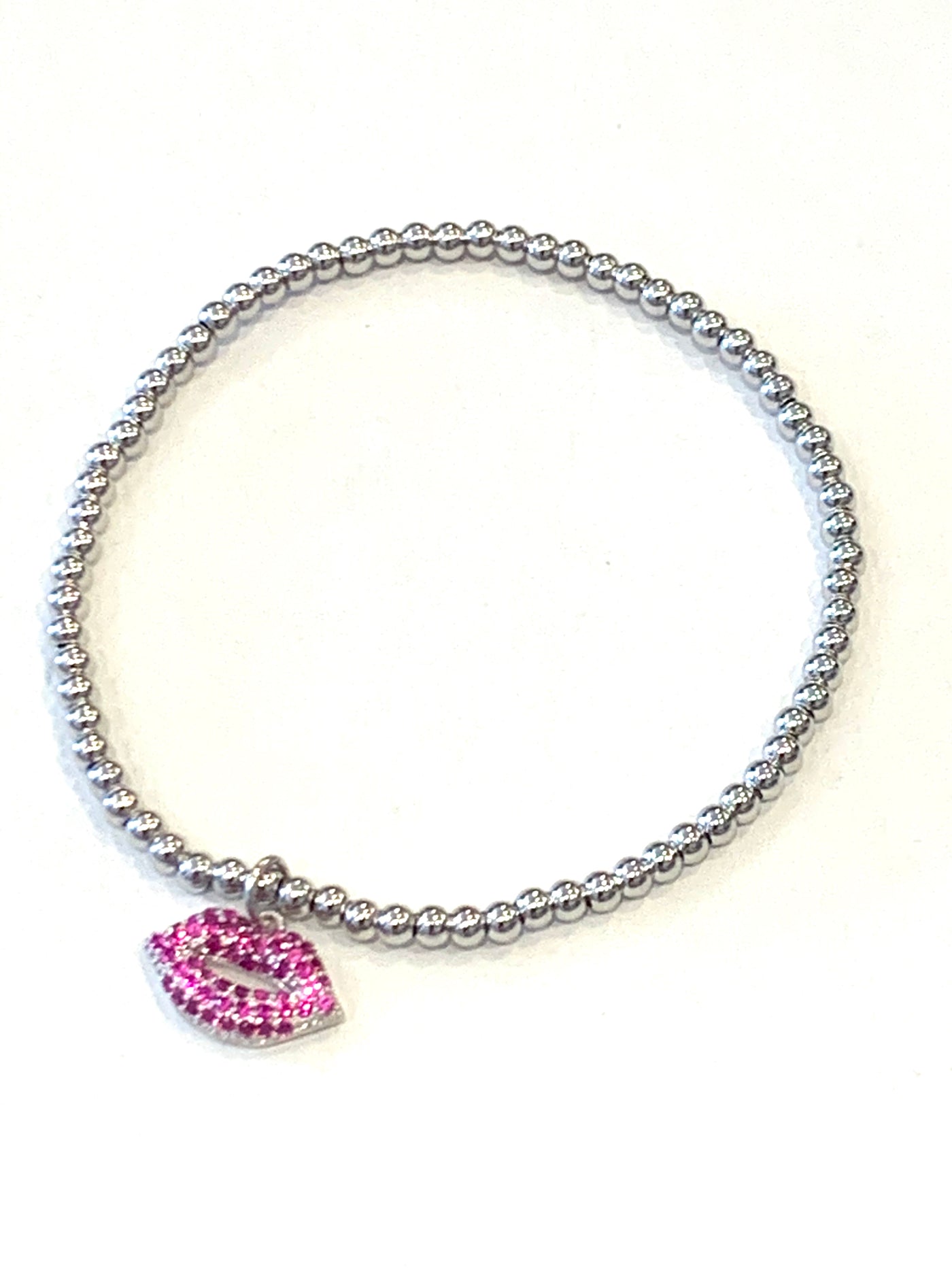 Mini Pave Lips Bracelet Silver/Hot Pink