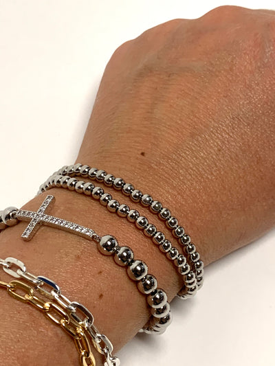 Silver Mini Plain Bead Stretch Bracelet.