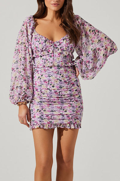 Ruched Skirt Print Dress