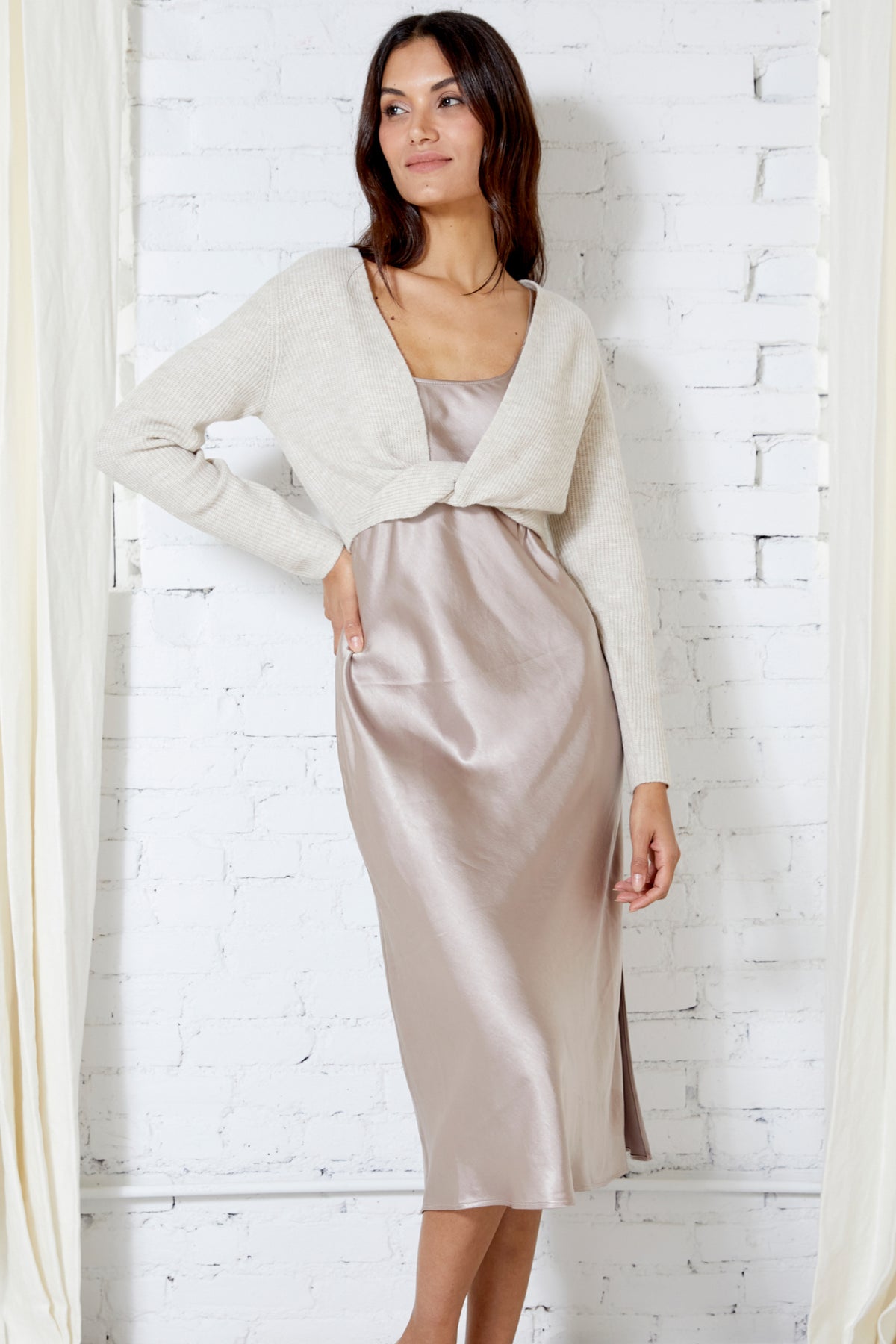 combo sweater dress English Factory 9% Cashmere boots to wear with sweater