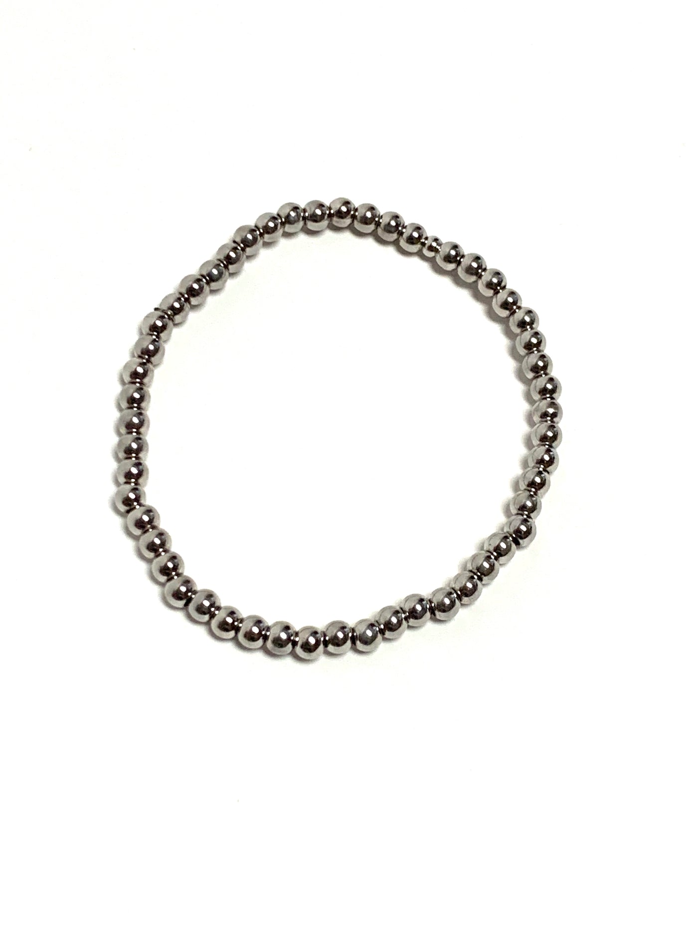 Silver Mini Plain Bead Stretch Bracelet.