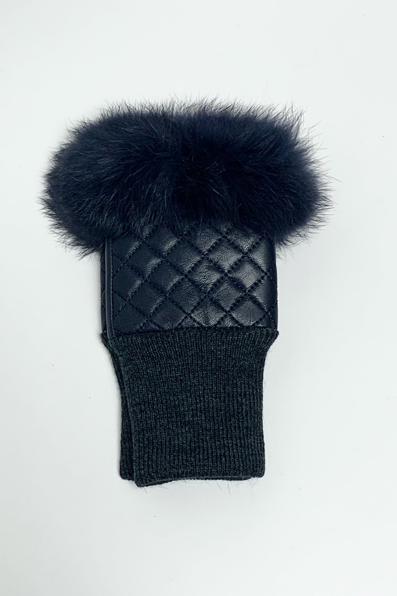 Fur Trim Quilted Leather Fingerless Gloves