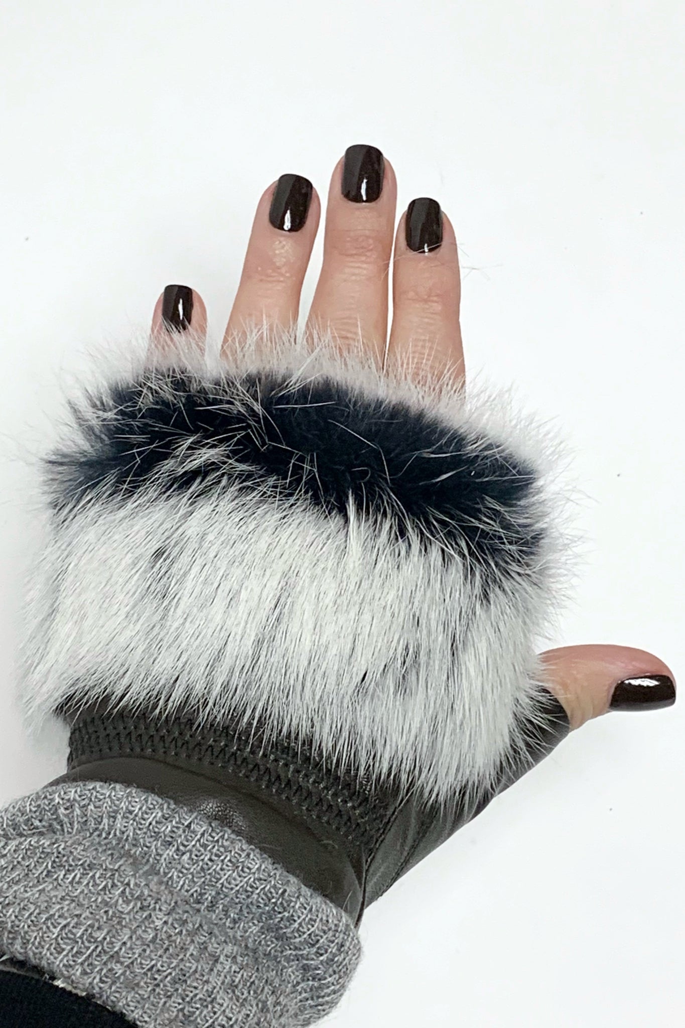 Fur Trimmed Leather Fingerless Gloves
