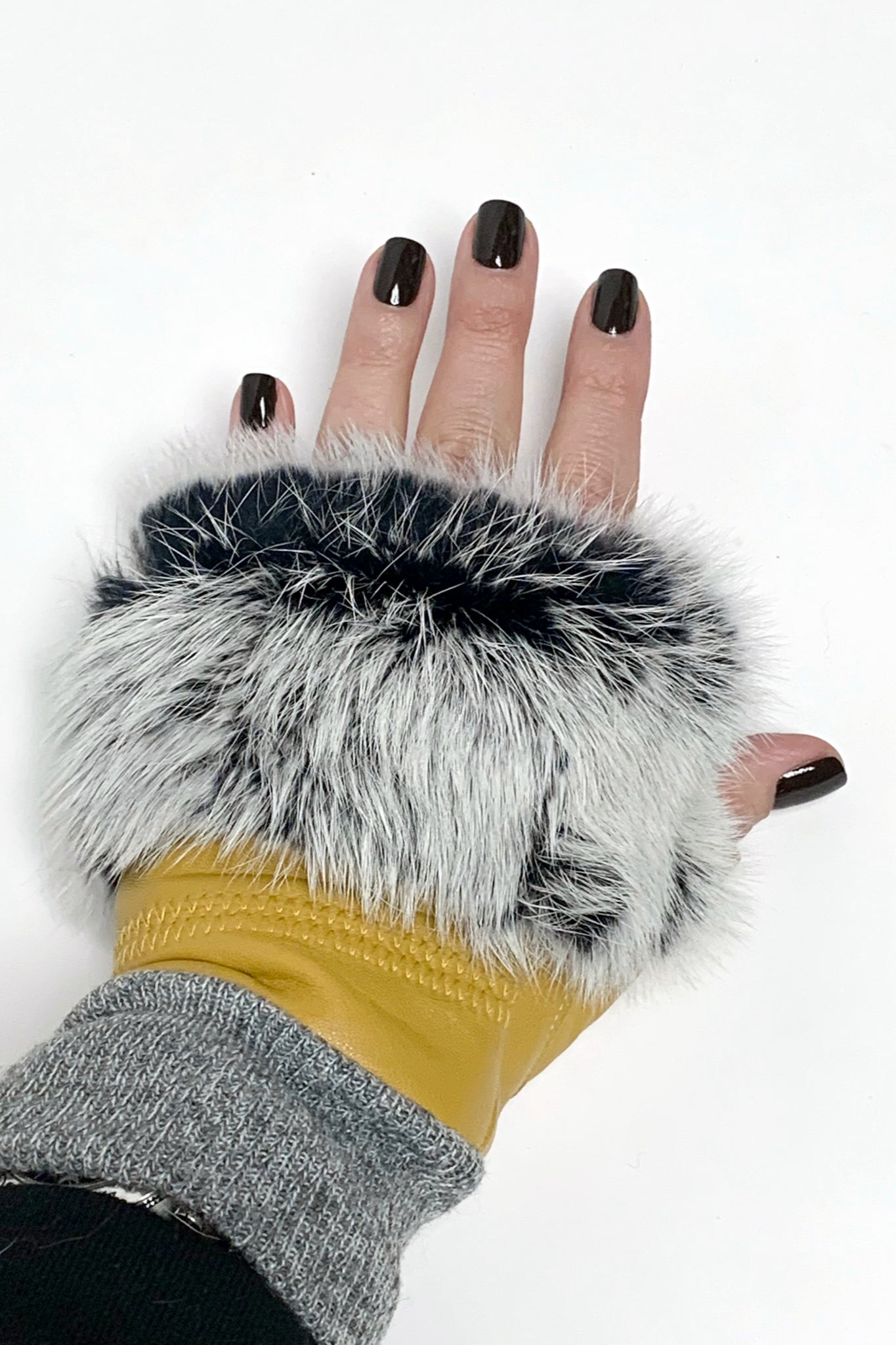 Fur Trimmed Leather Fingerless Gloves