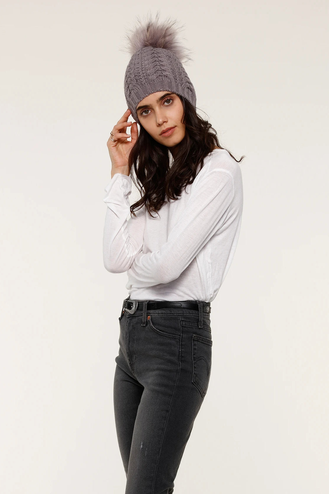 Pom Pom Cable Hat