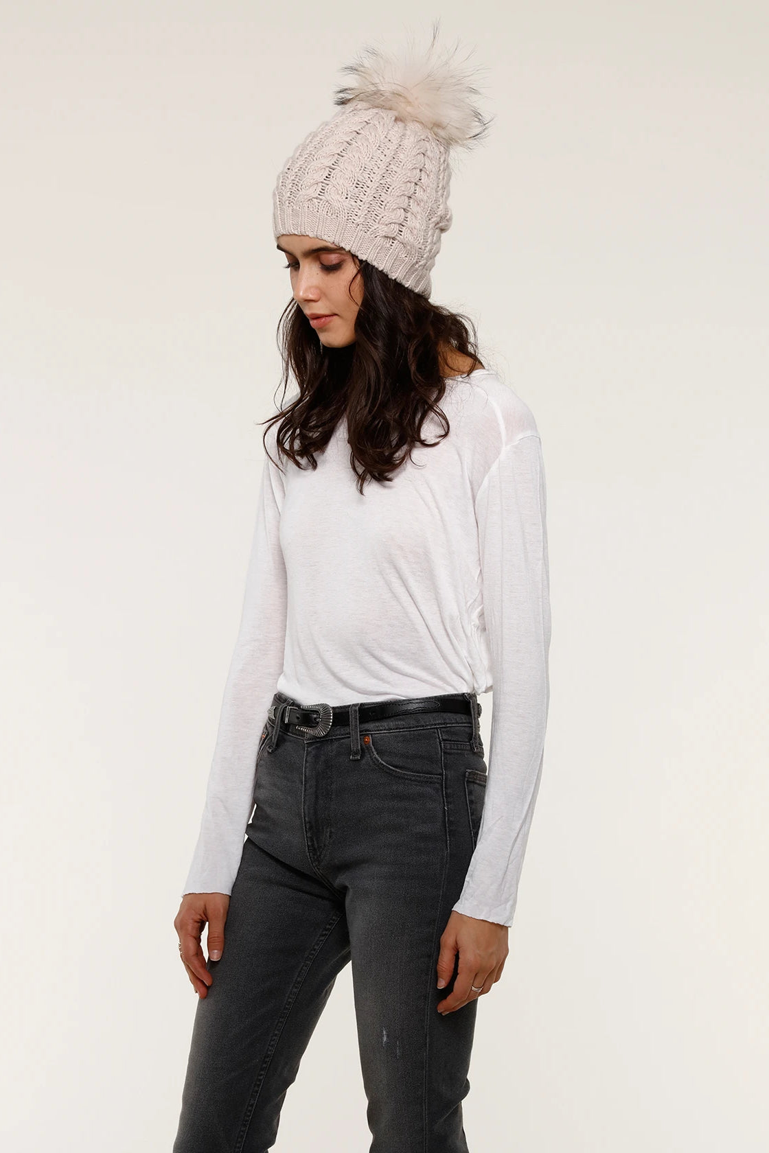 Pom Pom Cable Hat