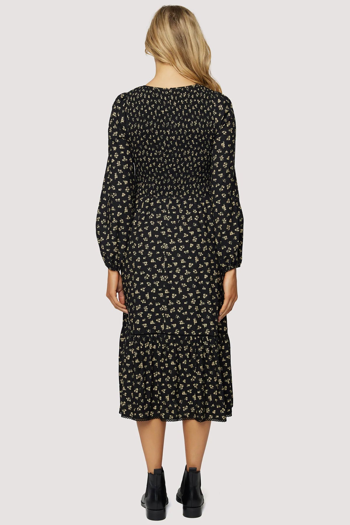 Lost + Wander Twilight Dreams Floral Long Sleeve Dress in Black Cream Floral at Nordstrom, Size X-Small