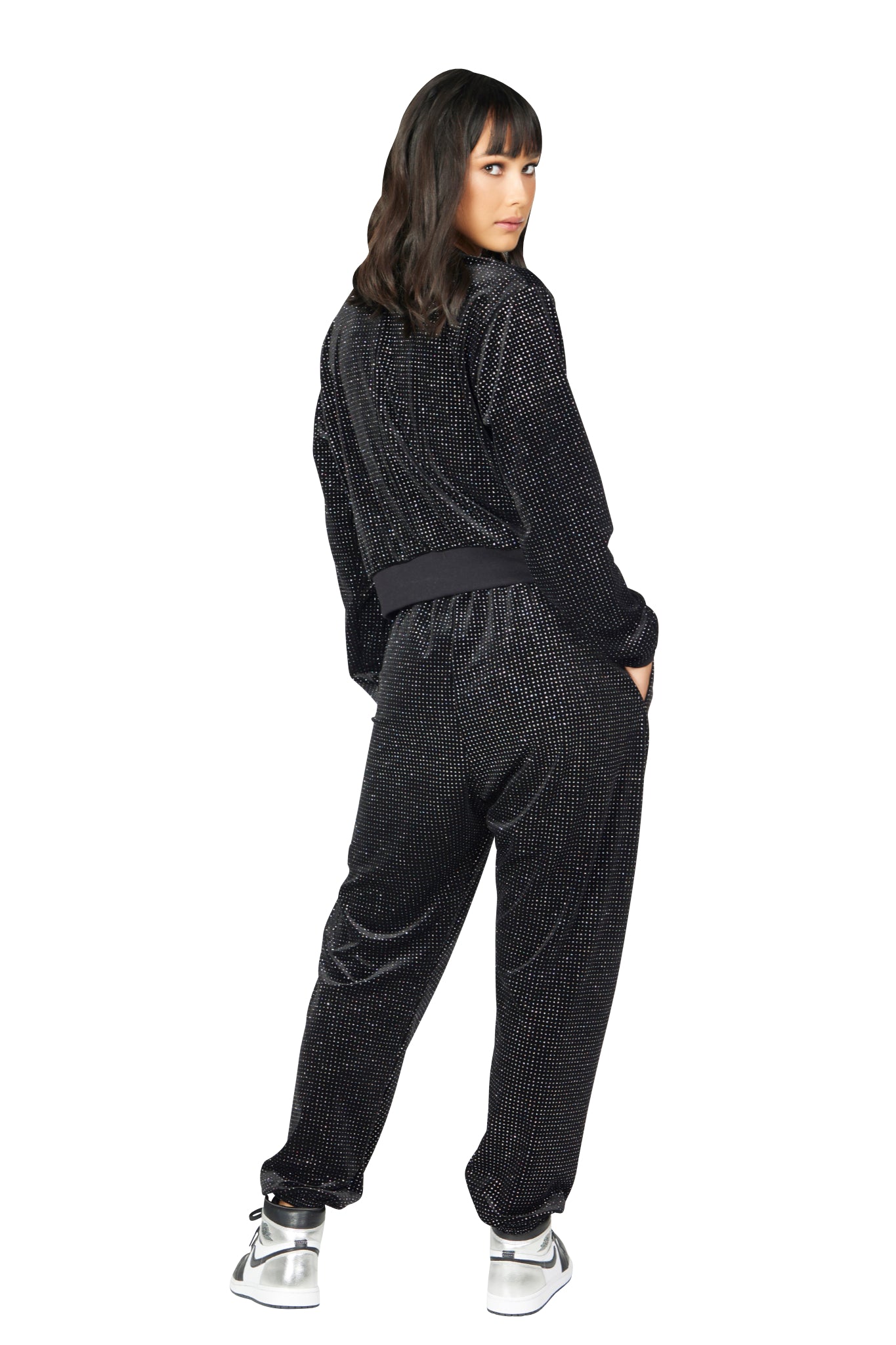 Exon Glitter Velour Crop Sweatshirt
