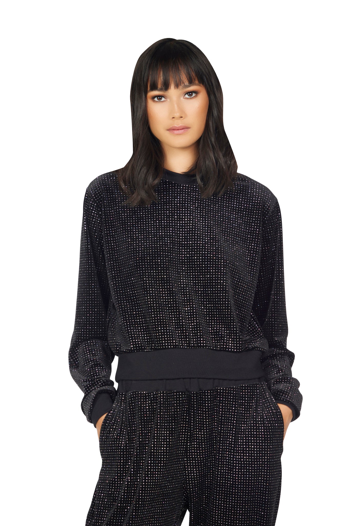 Exon Glitter Velour Crop Sweatshirt