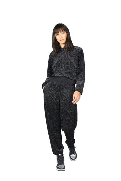 Exon Glitter Velour Crop Sweatshirt