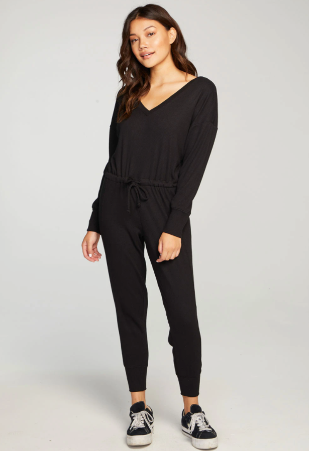 Rib Double V Jumpsuit
