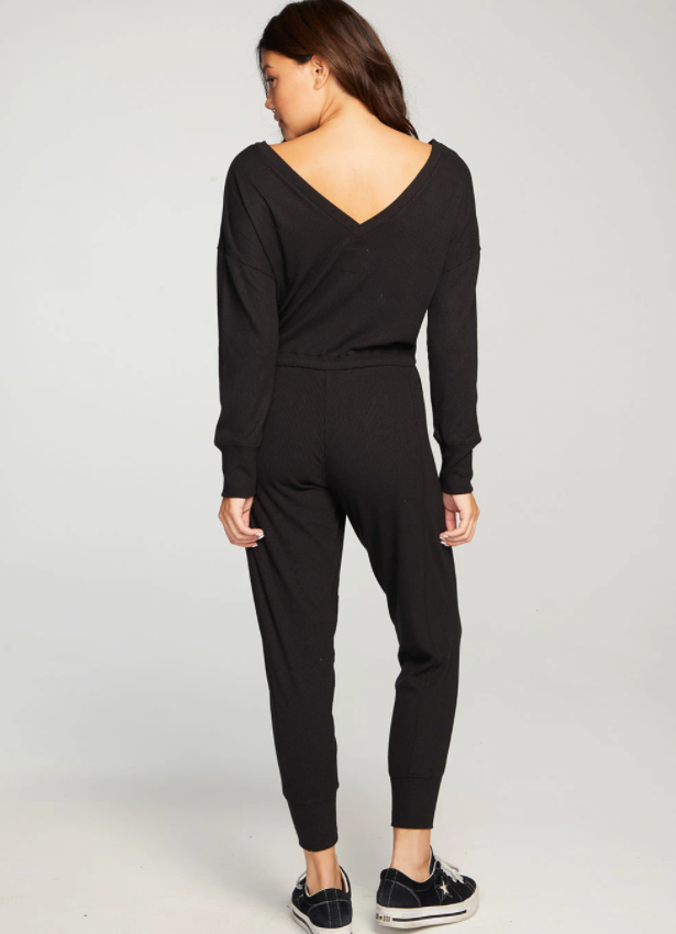Rib Double V Jumpsuit