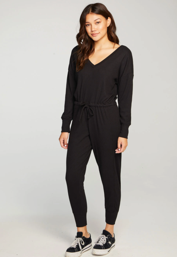 Rib Double V Jumpsuit