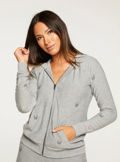 Tiny Embroidered Skulls Zip Hoodie