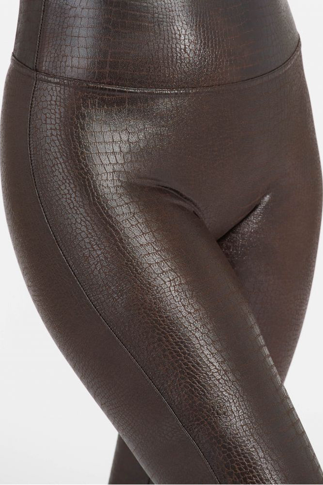 Faux Leather Croc Legging - Dark Olive