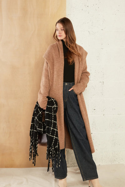 Wide Shawl Collar Long Cardigan