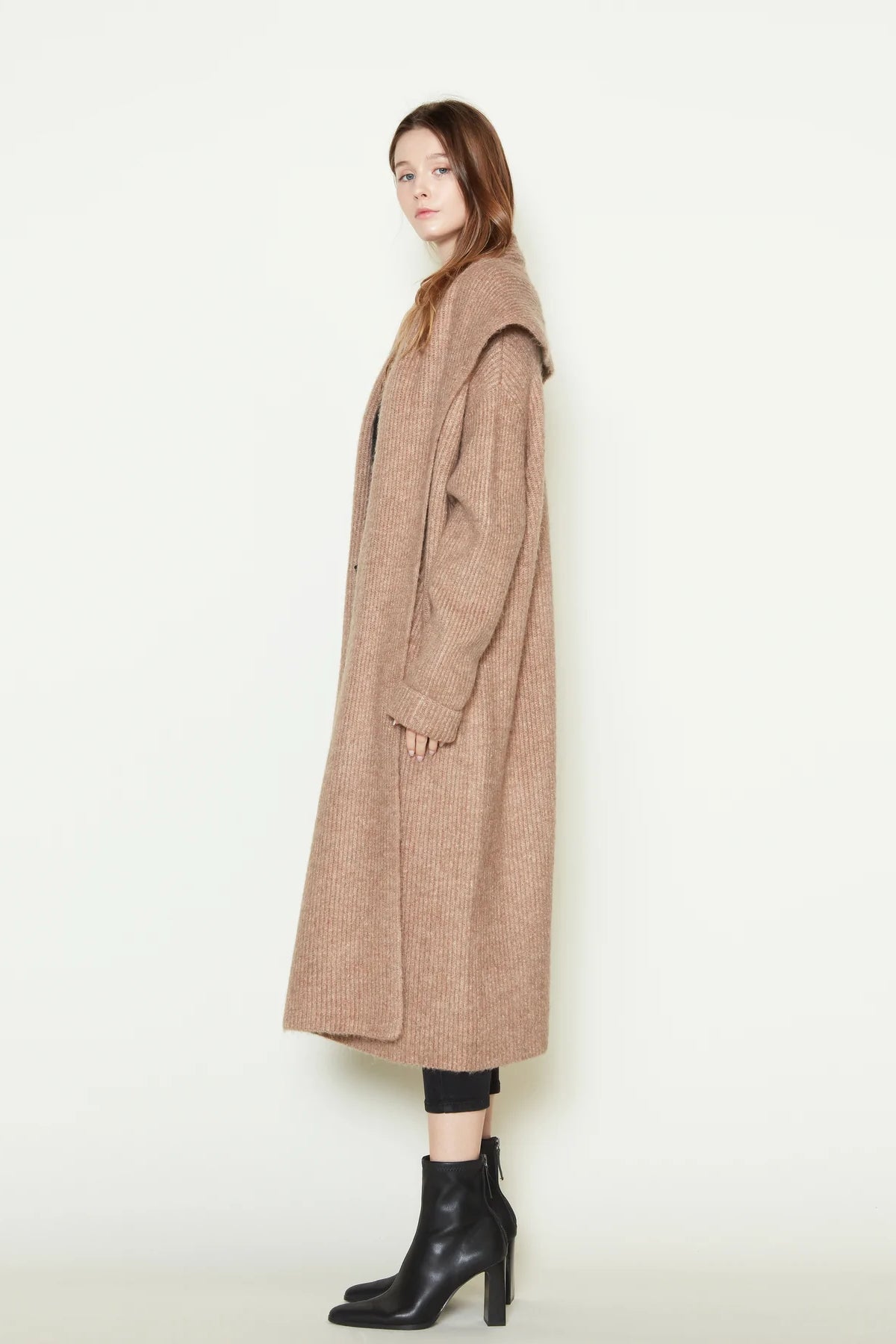 Wide Shawl Collar Long Cardigan