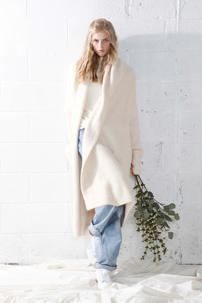 Wide Shawl Collar Long Cardigan